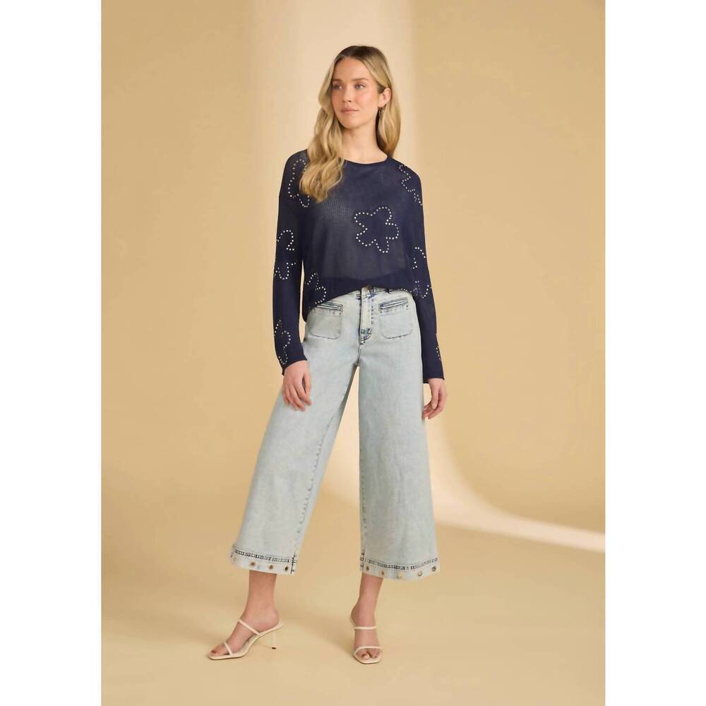NEW FDJ fine gauge embellished sweater in navy